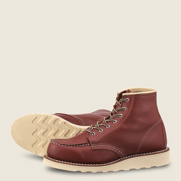 Womens Red Wing 6-inch Classic Moc - Short Atanado Leather - Heritage Boots Burgundy - XLM367015